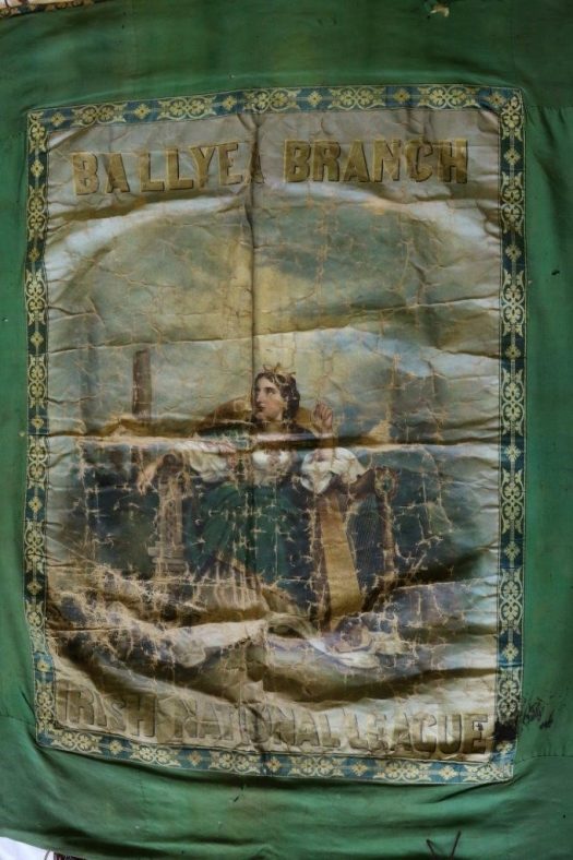 Heritage Week 2015 - The highlight of the week was the display by Mr Sylvester Barrett, Barnageeha, of an old Land League Banner.  This truly historic artefact dates to the 1880s and would have been carried by his family and members of the Ballyea Branch of the Irish National League procession to Ennis, as part of the Land War in the 1880s.    T