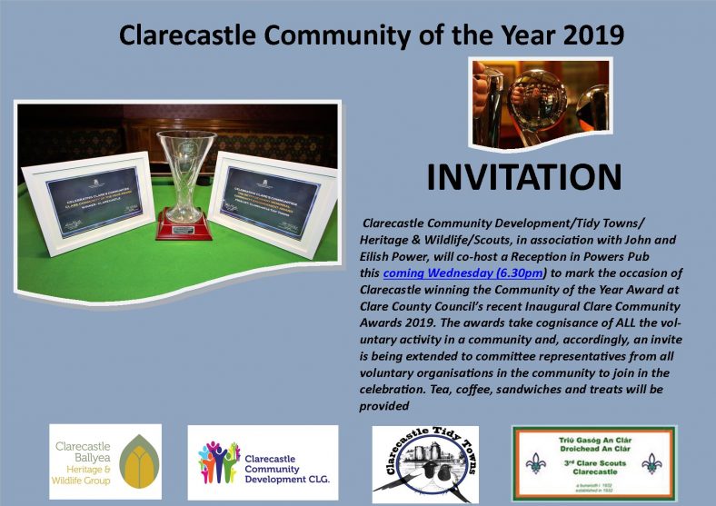 Clare County Council Community Awards 2019 Clarecastle was the winner of the Community of the Year Award from Clare County Council. | CBHWG Archives