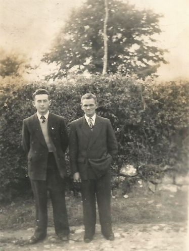 Paddy Roughan and Mickey McNamara c 1955 with Lime Tree in background, now entrance to People's Park | Kathy Roughan
